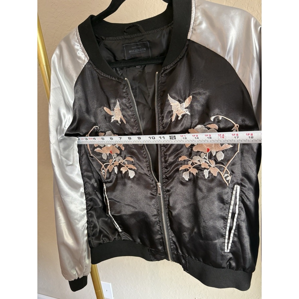 Miss London Women's Silky Floral Bomber Jacket Size XL Artsy Streetwear Glam - Picture 6 of 7